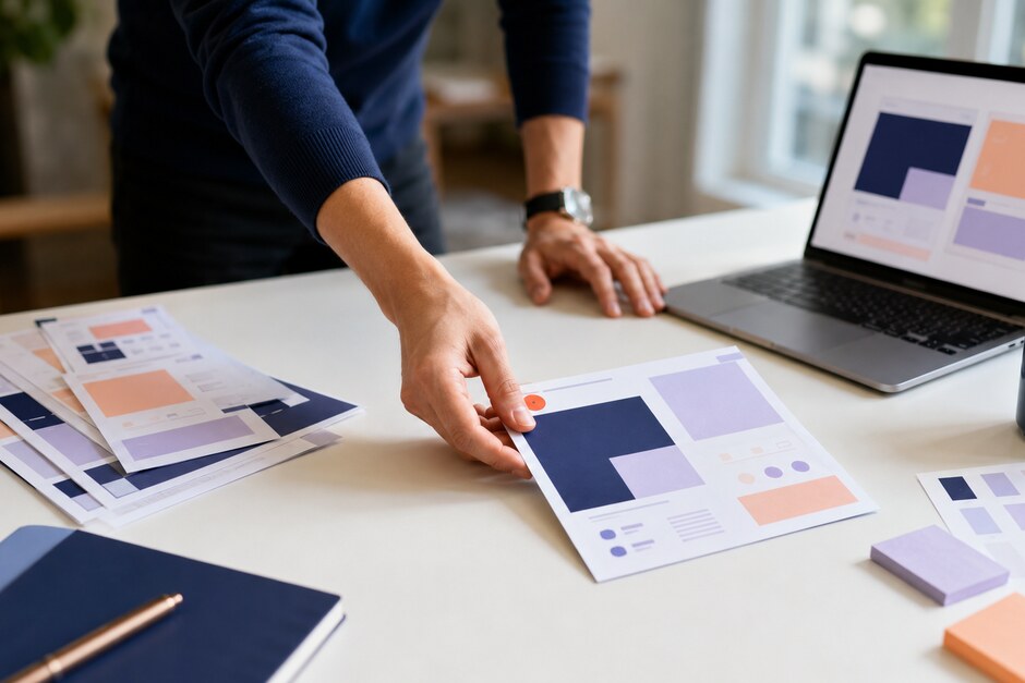 Landing-page prototype cards arranged for a focused design iteration.